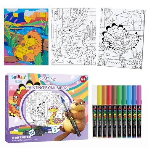 Image of SNEILJOY Paint by Numbers Kit, 3 Packs, Kids Ages 4-12 | Cardboard Painting Boards, DIY Acrylic Painting Art Set, Home Decor