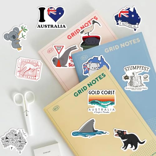Australia Aufkleber für Laptop(50PCS),Geschenk für Kinder Jugendliche Erwachsene Jungen,Australia Wasserdicht Vinyl Aufkleber Stickers für Scrapbook,Skateboard,Auto,Gepäck