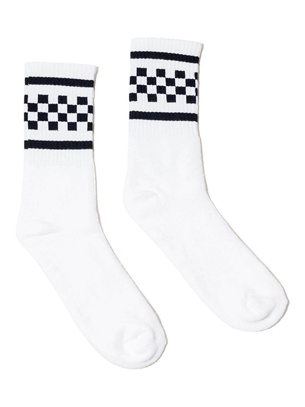 SOCCO White Black Checkered Crew Socks Made in USA
