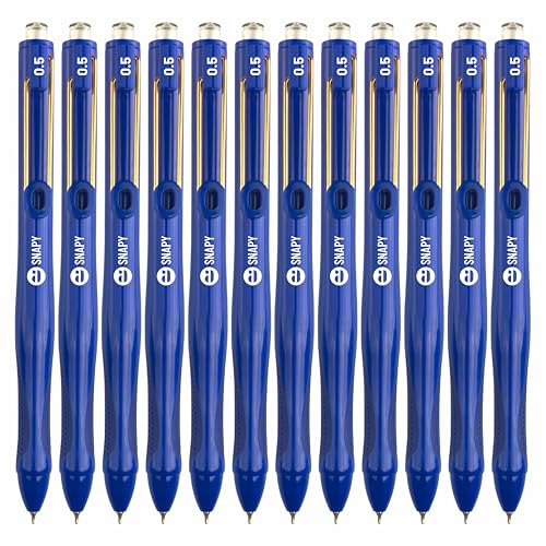 Image of Anupam Snapy Roller Gel Pen 0.5 mm, Waterproof Smooth Quick-Dry Dark Ink, Comfortable Grip Exam & Office Pen, Refillable (Blue Body BlueInk, Pack of 12)