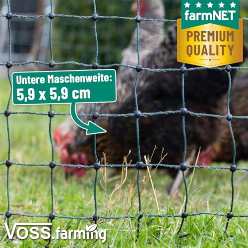 VOSS.farming farmNET Hühnerzaun 25m, Geflügelnetz, 112cm, Hühnernetz, Hundenetz, Katzennetz, 9 Pfähle, 2 Spitzen, grün, ohne Strom