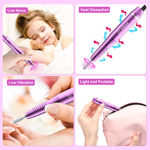 AIRSEE Electric Nail Drill, USB Manicure Pen Sander Polisher, Professional Compact Electrical Nail Files Electric Kit, Efile Nail Drills For Acrylic Nails, Manicure Pedicure Shape Nail Supply, Purple