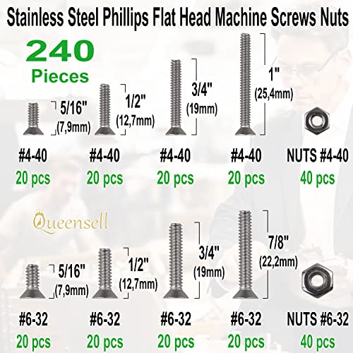Queensell QS-FH-ST Flat Head Screws #4-40#6-32 thumb #1