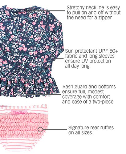 Image of RuffleButts Baby /Toddler Girls Rash Guard 2-Piece Swimsuit Set - Long Sleeve Bikini with UPF 50+ Sun Protection