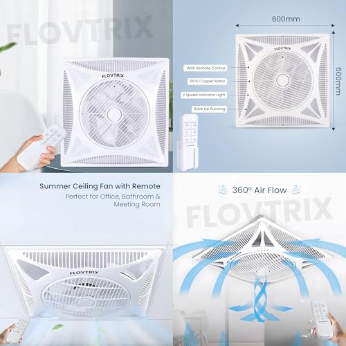 Image of Ceiling Fan Dual Balls Bearing AC Ceiling Mounted Fan With Pure Copper Motor,360 Air Flow Ceiling Fan With Remote Control For Home And Commercial Use 600 x 600 mm - White (ST-03)