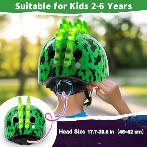 Image of Toddler Bike Helmet with LED Lights, Kids Helmet for Boys 2-6 Years, Adjustable Kids Bike Helmets Toddler Helmets for Bicycle Skateboard Scooter