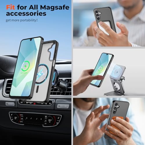 Image of SUPFINE Magnetic for Samsung Galaxy A16 5G Case with Screen Protector, (Built-in Magnets) (Military Grade Drop Protection) Slim Translucent Shockproof Phone Case,Black