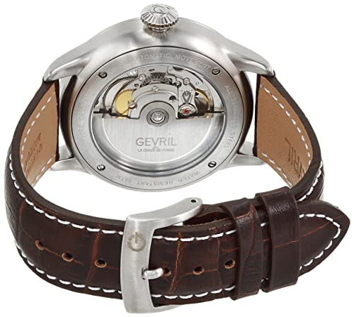 Gevril 43500-03 Men's Vaughan Swiss Automatic Watch, Genuine Italian Dark Brown/White Stitching Leather Strap3