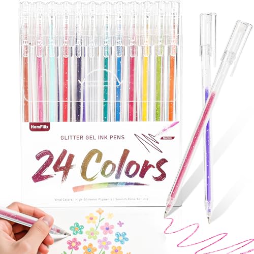 Glitter Gel Pens 24 Colors, Metallic Vibrant Sparkle Colors, Capp...