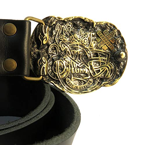 Leather belt with scandinavian buckle Jormungandr, Handmade Jormungandr Midgard World Serpent solid brass belt buckle with leather belt3