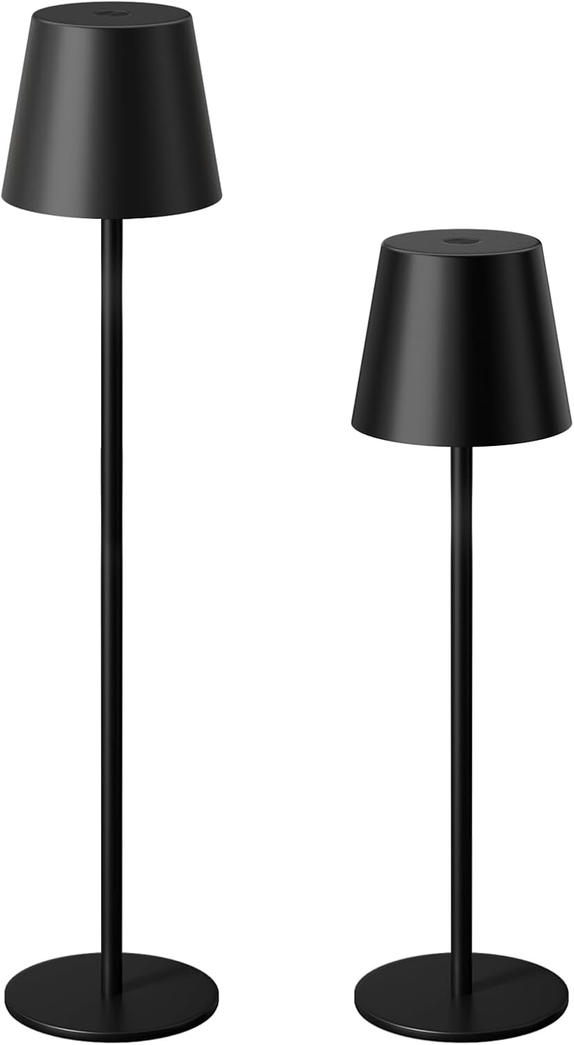 Kakanuo 20" Black Cordless Table Lamp Rechargeable - 2 Pack 5000mAH Battery Operated Lamp for Counter, 3 Color Stepless Dimming Wireless Lamp for Dining Table, Touch Control