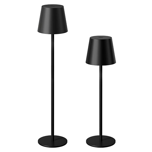 Kakanuo 20" Black Cordless Table Lamp Rechargeable - 2 Pack 5000mAH Battery Operated Lamp for Counter, 3 Color Stepless Dimming Wireless Lamp for Dining Table, Touch Control