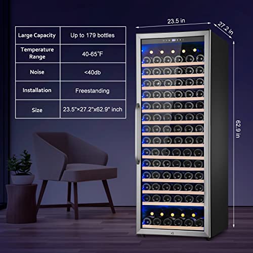 Image of Velivi Wine Cooler Refrigerator, 179 Bottle Capacity, Professional Wine Fridge with Compressor, Quiet Operation, Elegant Design