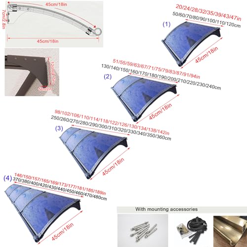 Auvent de porte d'entrée bleu avec cadre polycarbonate - 4