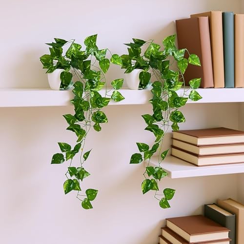 Image of WYTE ORIGIN Artificial Plants with Pot Leaves Hanging Ivy Garlands Plant Greenery Vine for Home Decor - Perfect for Home and Office Decoration (Green Leaves 2)