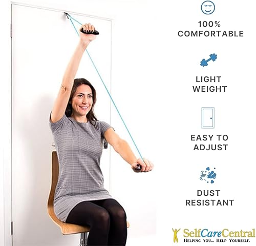 Miniatura 4 de SelfCareCentral - Polea de hombro para terapia física, sistema de polea sobre la puerta para rehabilitación de hombros, equipo de ejercicio de hombro