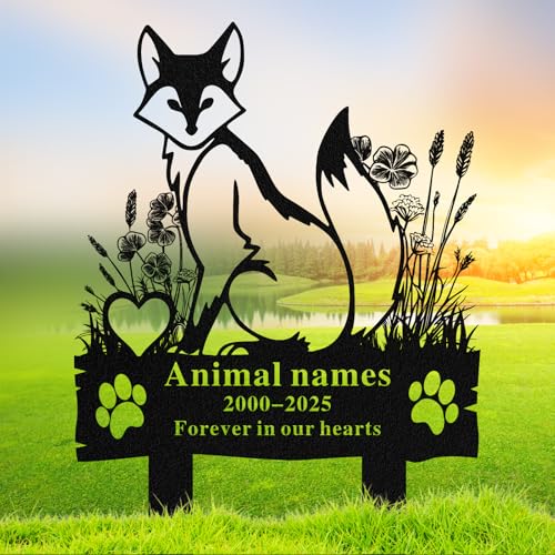 Quanqiuyi Marqueur funéraire en forme de renard pour animal domestique – Piquet commémoratif en métal émaillé cuit, plaque de cimetière étanche pour l'extérieur, cadeau de condoléances