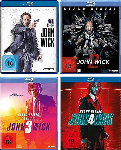 John Wick 1 + Kapitel 2 + Kapitel 3 + Kapitel 4 - (FSK 18) im Set - Deutsche Originalware [4 Blu-rays]