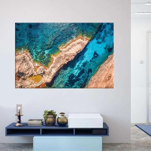 Toile mer bleue 60x90cm | Tableau paysage marin tropical pour décoration de chambre moderne