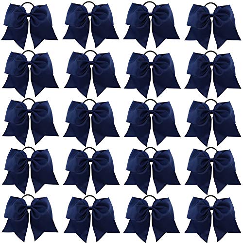 8" Large Solid Bow Hairpin Girls Bows With Rope Hair Bows 20Pcs (Navy)