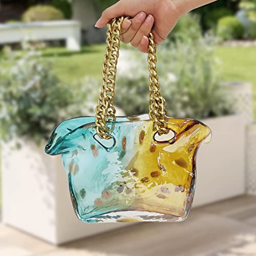 Hewego Colorful Crystal Glass Purse Vase,Hand Blown Clear Glass Vases With Metal Chain For Home Decor,Multifunctional Flower Purse Vase For Living Room,Office,Party,Study Decor #TOP7