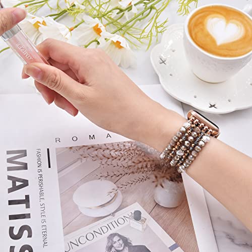 Image of MOFREE Beaded Bracelet Compatible for Apple Watch Band 38mm /40mm /41mm /42mm(Series 10) Women,Fashion Handmade Beads Elastic Stretch Strap for iWatch Series 10 /9 /8 /7 /SE /6 /5 /4 /3 /2 /10