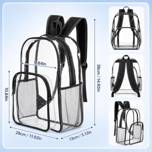 Image of Amylove 48 Pcs Clear Backpack bulk for Stadium Events Heavy Duty PVC Transparent Bookbag for College Workplace Security (15 Inches,Black)