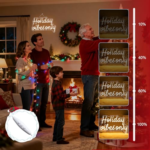 Image of Holiday Vibes Only Neon Sign LED Neon Light Festive Wall Decor for Party | Seasonal light up sign for holiday parties, weekend gatherings, home bars, bedrooms & photo backdrops, LED wall art decor