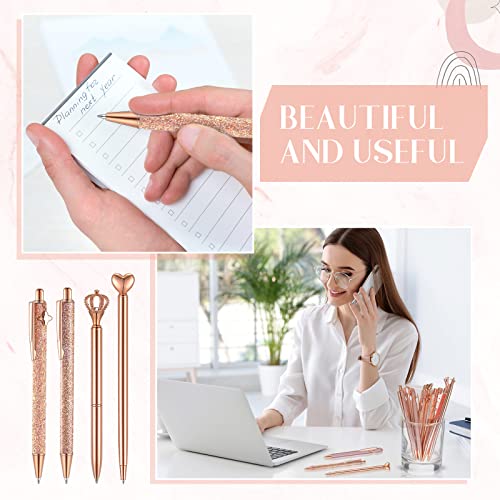 Image of Janmini Metal Ballpoint Pens Cute Diamond Pattern Journal Pens Black Ink Retractable Glitter Pens for Women School Wedding Office Home 9 Pack (Rose Gold)
