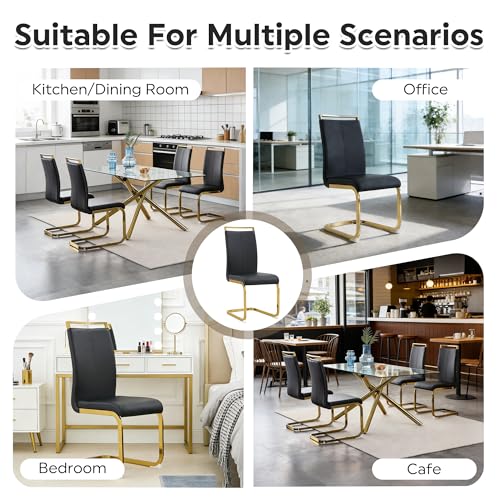 Image of Baysitone Modern Dining Chairs Set of 2, Side Dining Room Chairs with Golden Legs, Kitchen Chairs with Faux Leather Padded Seat High Back for Dining, Kitchen, Living Room, Black