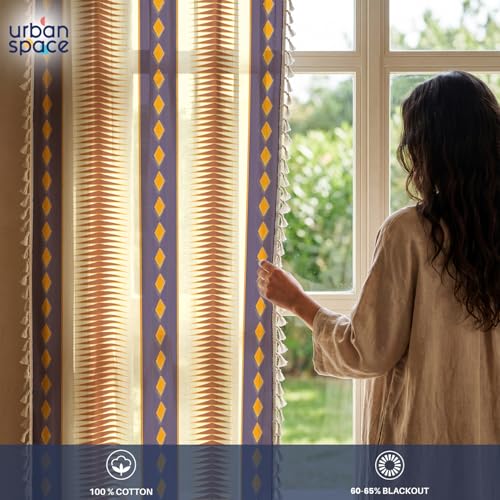 Image of Urban Space Boho Decorative Curtain for Window, 100% Cotton Curtain 5 Feet Long, 1 piece Curtain with Tassels, 60-65% Room Darkening with Tieback and Eyelets (Alora Dark Mauve, 5 Feet)