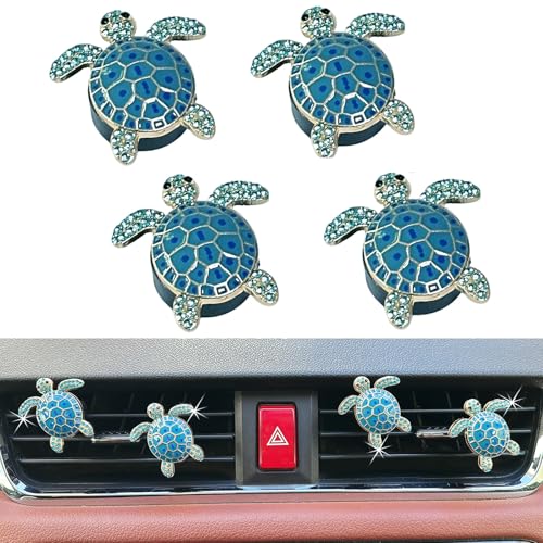 Image of 4pcs Cute Sea Turtles Car Air Vent Diffuser - Clip-On Air Freshener with Replaceable Refills, Perfect for SUV, Truck & Sedan, Adorable Car Interior Accessory & Creative Gift Idea(Blue, Ocean)