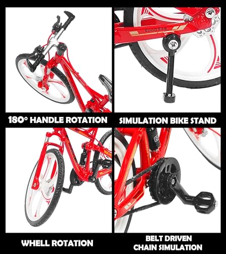 Image of VGRASSP 1:8 Scale Die Cast Street Bicycle Toy for Kids - The Alloy Metal Off-Road Decorative Showpiece Realistic Design Bike Features Moveable and Rotating Handle, Suspension, Wheels, Pedals (Red)