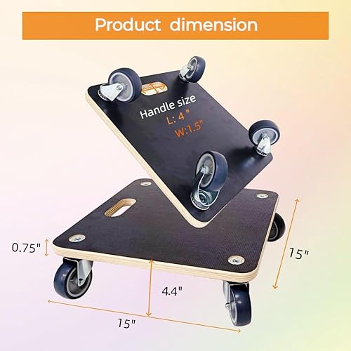 Miniatura 4 de Carros móviles para muebles con 4 ruedas silenciosas TPR, 15 pulgadas con capacidad para 551 libras de madera resistente para piano sofá, nevera,
