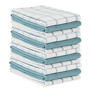 Kitchen Towels and Dishcloths Set – Pack of 12 Cotton Dish Cloths, 18”x 28”, Soft Hand Towels for Kitchen, Absorbent Tea Towels, Premium Kitchen Dish Towels, Quick Drying Cleaning Towels – Aqua Towels