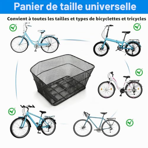 Panier de Vélo Arrière, Panier Arrière de Vélo Treillis Métallique, Contenant Provisions Fixation Stable, Compatible avec la Plupart Porte-Bagages, Outils de Montage Inclus – vue 6