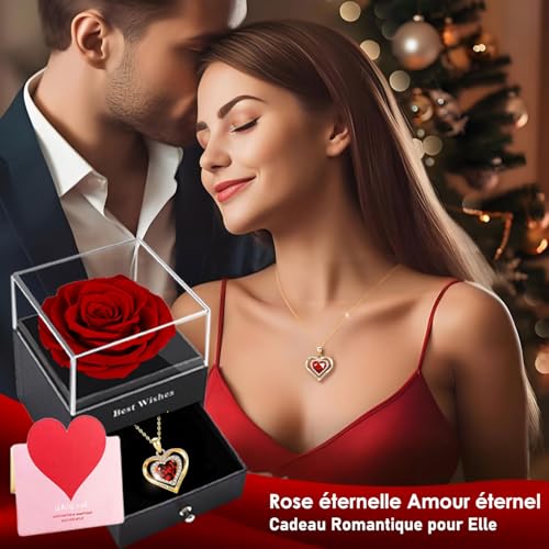 Rose stabilisée rouge et bijoux d'exception, véritable cadeau de luxe - 7
