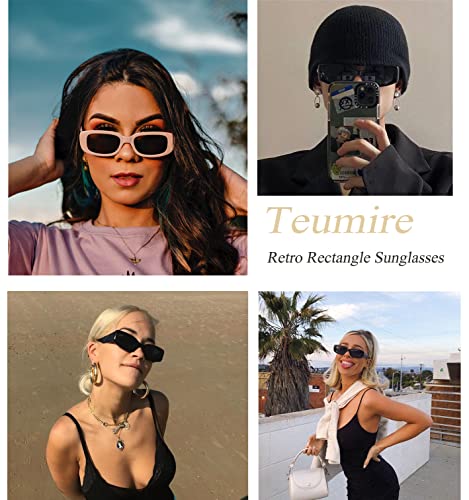 Teumire Retro Rectangle Sunglasses For Women Men Small Square Frame Sun Glasses 2 Pack (Black/Black + Black/Black) #TOP4