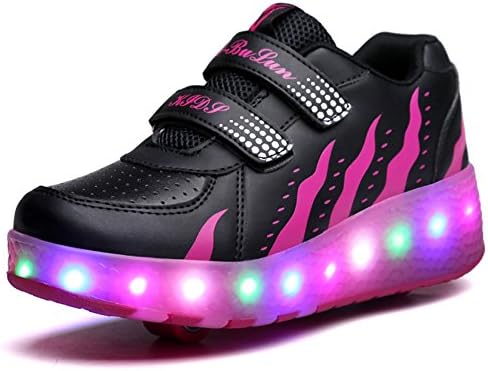 Ufatansy LED Fashion Sneakers Kids Girls Boys Light Up Wheels Skate Shoes Comfortable Mesh Surface Roller Shoes Thanksgiving Christmas Day Best Gift(12.5 M US Little Kid,Black Rose)