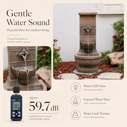 Image of Bumilgar Outdoor Wall Fountain with LED Lights, 39.96 inch H Freestanding Garden Water Fountain, Large Floor Standing Patio Waterfall Feature, European Resin Flat Back Yard Courtyard Porch Decor