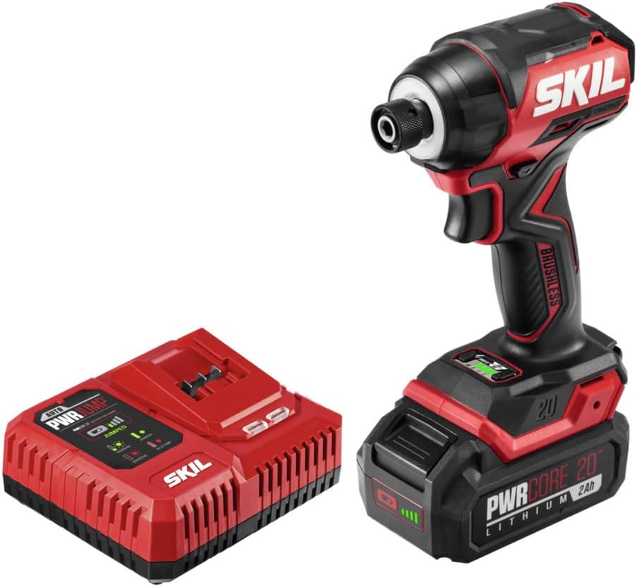 PWR CORE 20 Brushless 20V 1/4-Inch Hex Compact Impact Driver Kit with 3-Speed & Halo Light & One-Handed Collet, Includes 2.0Ah Battery and Charger - ID6739B-10