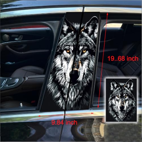 Image of 2pcs /1set Car B Pillar Sticker Decal Upgraded Vinyl Car Decals Body Side Stickers,Wolf Graphics Scratch Cover Large Sticker for Car Auto Van SUVs Trucks 19.6'' (Black White)