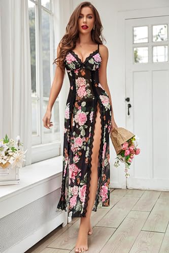 Avidlove Women'S Floral Lace Plus Size Babydoll Lingerie Sexy Split Maxi Long Nightgown Dress thumb #3