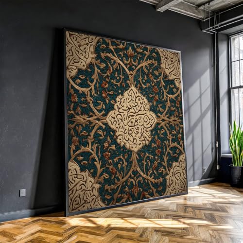 Tableau calligraphique oriental pour sublimer un salon moderne au design géométrique