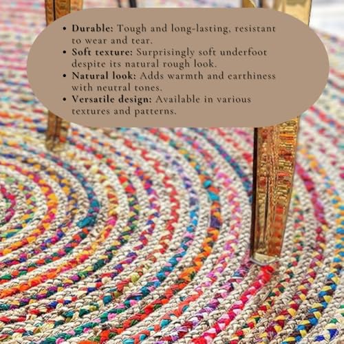 Image of Handwoven 2x2 feet Round Jute Square Rug, Natural Fibers, Braided Reversible Carpet for Stylish Bedroom Living Room Dining Room Kids Room (2x2 feet, Multicolor)