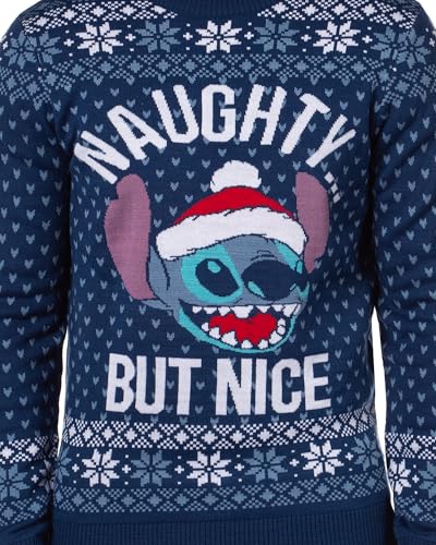 Disney Lilo and Stich Men's Naughty But Nice Ugly Christmas Holiday Knit Sweater Pullover2