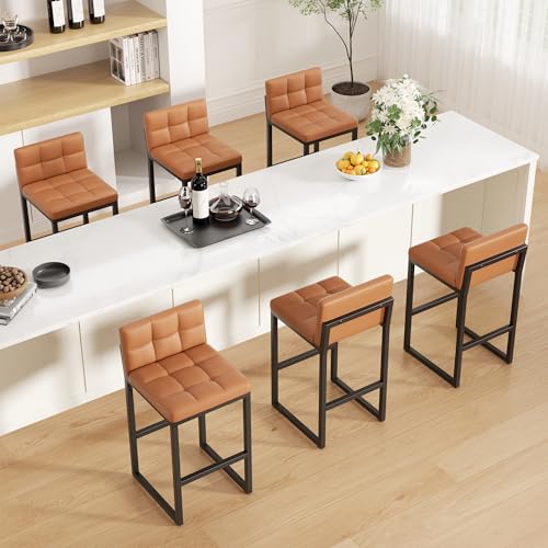 Image of Bar Stools Set of 6, Modern Counter Height Bar Stools with Back,24 inch Orange