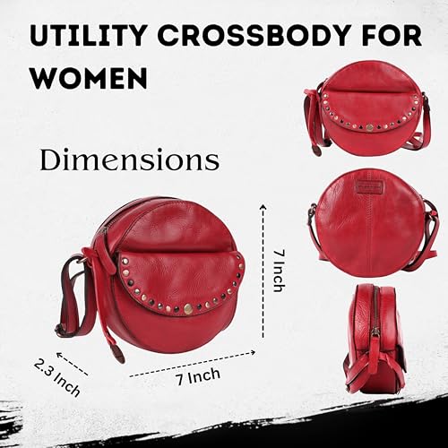 Genuine Italian Leather Boho Studded Round Crossbody Sling Bag - Stylish, Durable, & Perfect for Everyday Use for women3