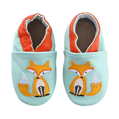 Lindos Cuero Suave Zapatos de Bebe Zapatillas Pantuflas Infantiles Patucos 0-3 Años (21 EU, Zorro)