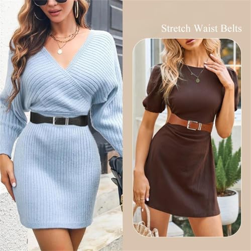 Women Stretchy Belt Fashion Ladies Elastic Wide Waist Belt for Dresses Pants With Metal Buckle4